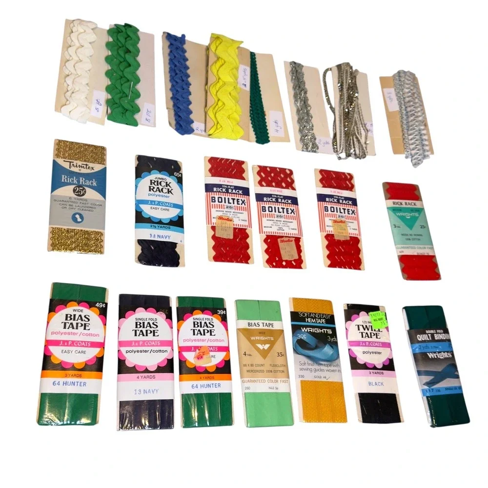 Vintage Sewing‎ Notions Lot Wrights Boiltex Rick Rack Bias Tape Hem Tape 21pc